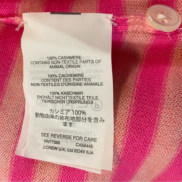 J. Crew 100% Italian Cashmere Sz small Neon and baby pink striped cardigan - Picture 10 of 11